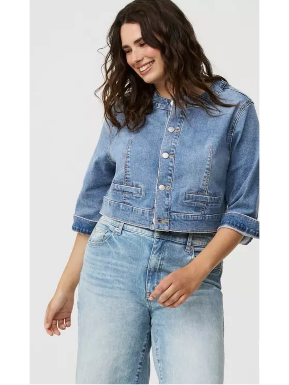 Torrid Cropped Collarless Denim Jacket